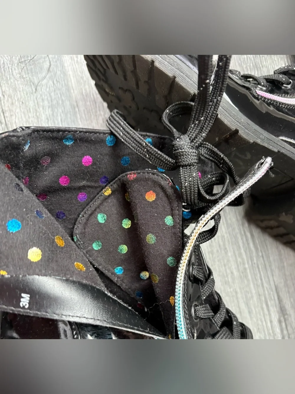JellyPop Kids Black Patent Lace-Up Boots. Girls size 3